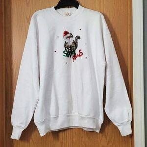 NWT Dena K Sequined Santa Paws Christmas Sweater; White; XL